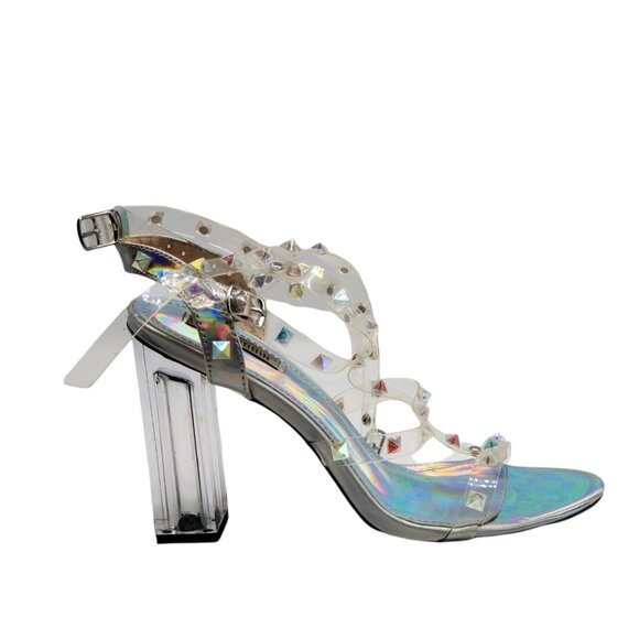 Cape Robbin Maria 37 Womens‎ Clear Lucite Perspex Studded Strappy Heel Size 8.5M - Picture 1 of 6